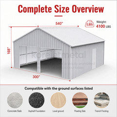 45′ x 25′ x 14′ Outdoor Storage Shed Reinforced Steel Structure Barn Car Garage
