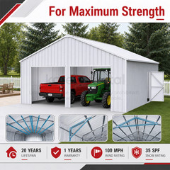 33FT x 25FT Metal Garage Barn – Reinforced Steel Structure with Dual Doors