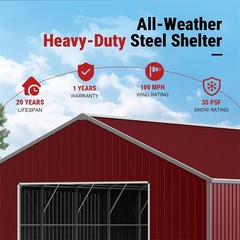 46x25x15 FT Outdoor Heavy-Duty Metal Garage Barn Shed Reinforced Steel Carport