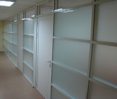 CGP Office Partition System, Glass Aluminum Wall 9′ x 9′ w/ Door, Clear Anodized