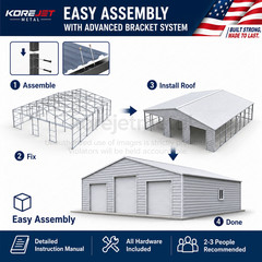 39x39FT White Heavy Duty Metal Barn Steel Building 3 Rolling Doors Korejetmetal