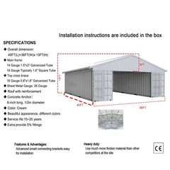 40’x36’x13′ Shipping Container Shelter/Heavy Duty Galvanized Steel(No Container)