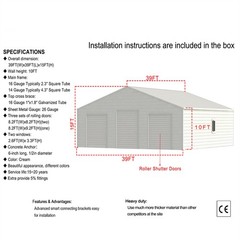 39’x39’x15′ Metal Barn Heavy Duty Steel Building w/ 3 Rolling Doors Storage Shed