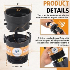 TonGass (2 x Combo Pack, Black) RV Sewer Pipe Adapter, 2 x Black