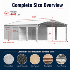 23x46FT Steel Garage Shed Building Metal Warehouse Storage w/ Roll Up Doors