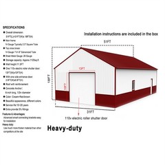 51x31FT Metal Barn Garage w/ Electric Roll-Up Door for Farm & Industrial Storage
