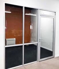 CGP Office Partition System, Glass Aluminum Wall 12′ x 9′ w/ Door Clear Anodized