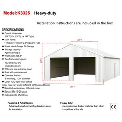 33×25 FT Metal Garage Barn Reinforced Steel Structure w/ Dual Doors Storage Shed