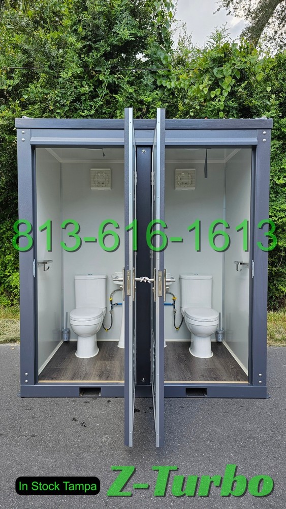 New Double 2 Stall Restroom Portable Toilet Sink Bathroom Job Site Events HD