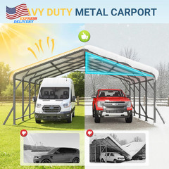 20X20 FT Metal Carport Updated Roof & Enhanced Base Heavy Duty Carport Garage