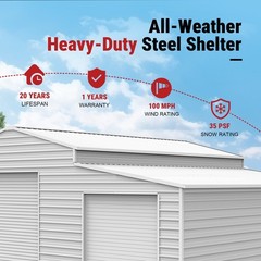 42’x30’x13′ Metal Garage Shed Barn Outdoor Storage Heavy Duty Galvanized Steel