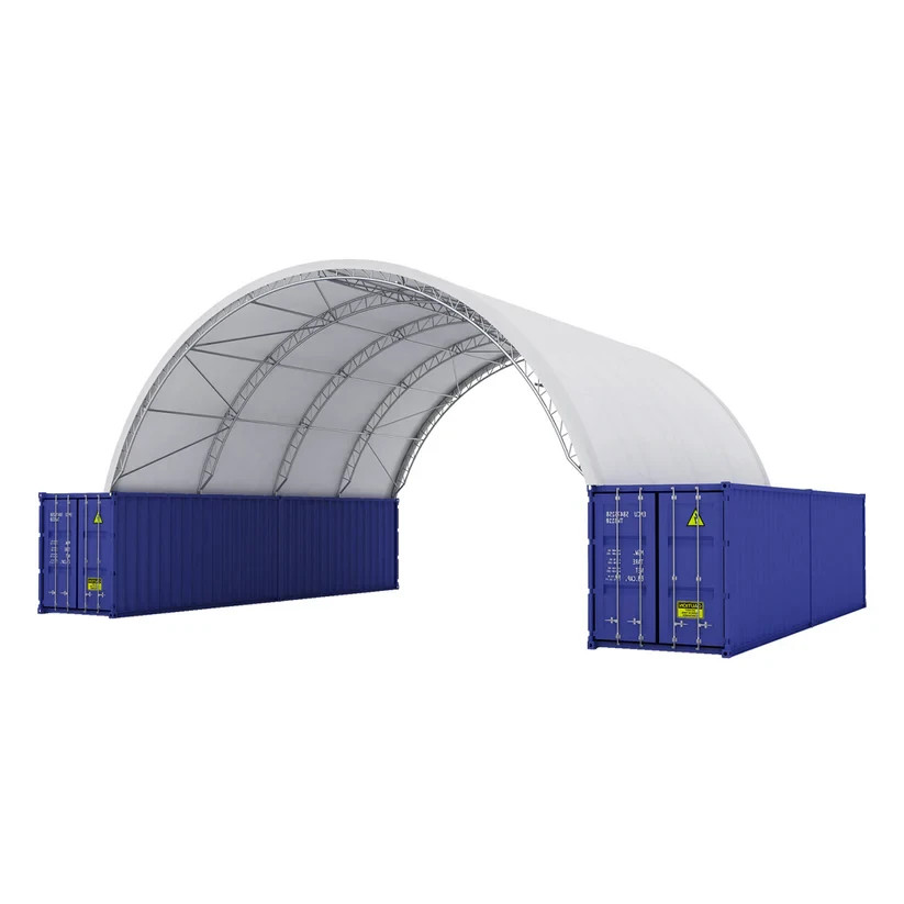 Fortified 40x40x15FT Shipping Container Shelter (18 oz PVC) Cover | Double Truss