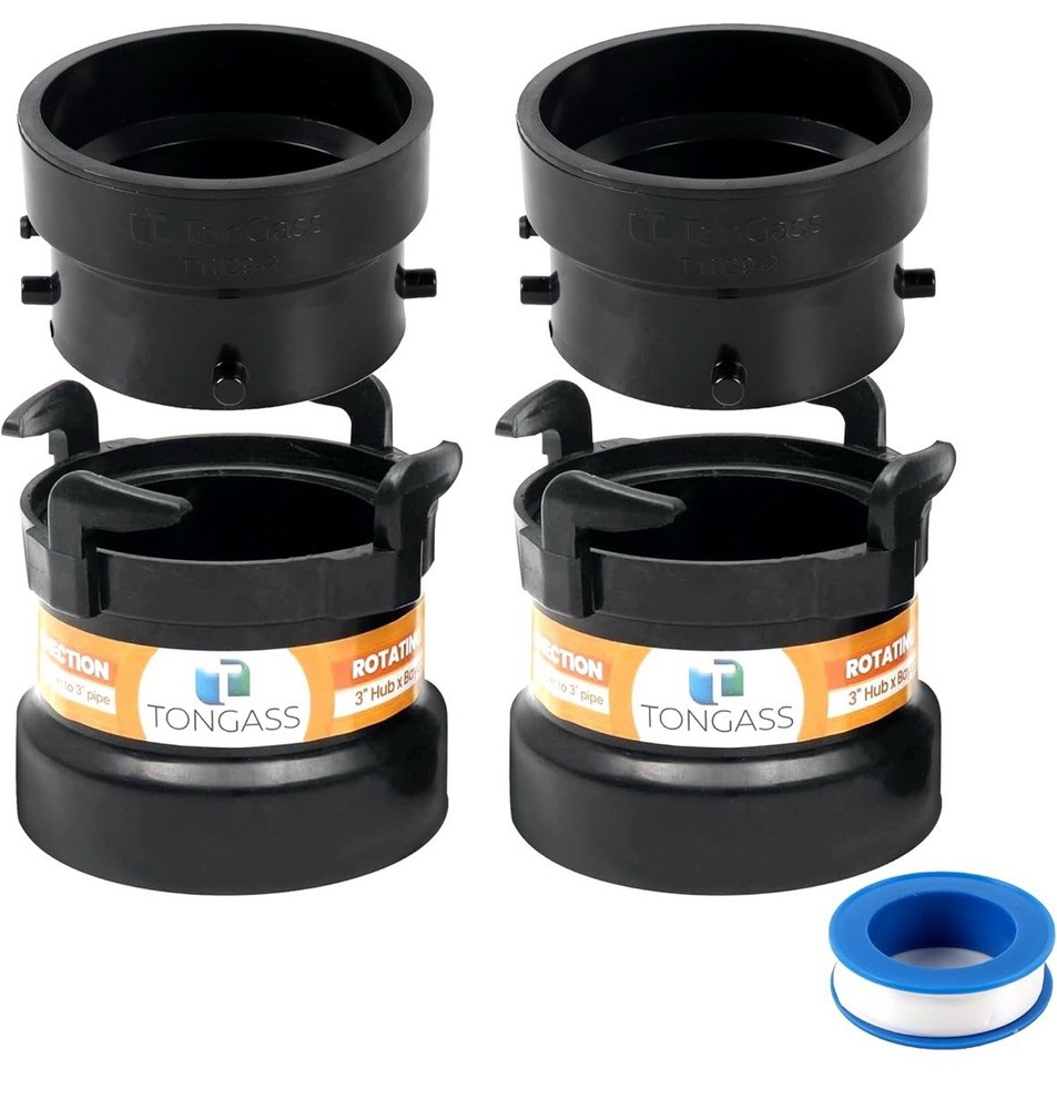 TonGass (2 x Combo Pack) RV Sewer Hose Fitting Adapter to 3 inches, Black