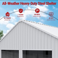 33’x 25’x 14′ Metal Car Garage/Outdoor Storage Shed/Heavy-Duty Steel Barn White