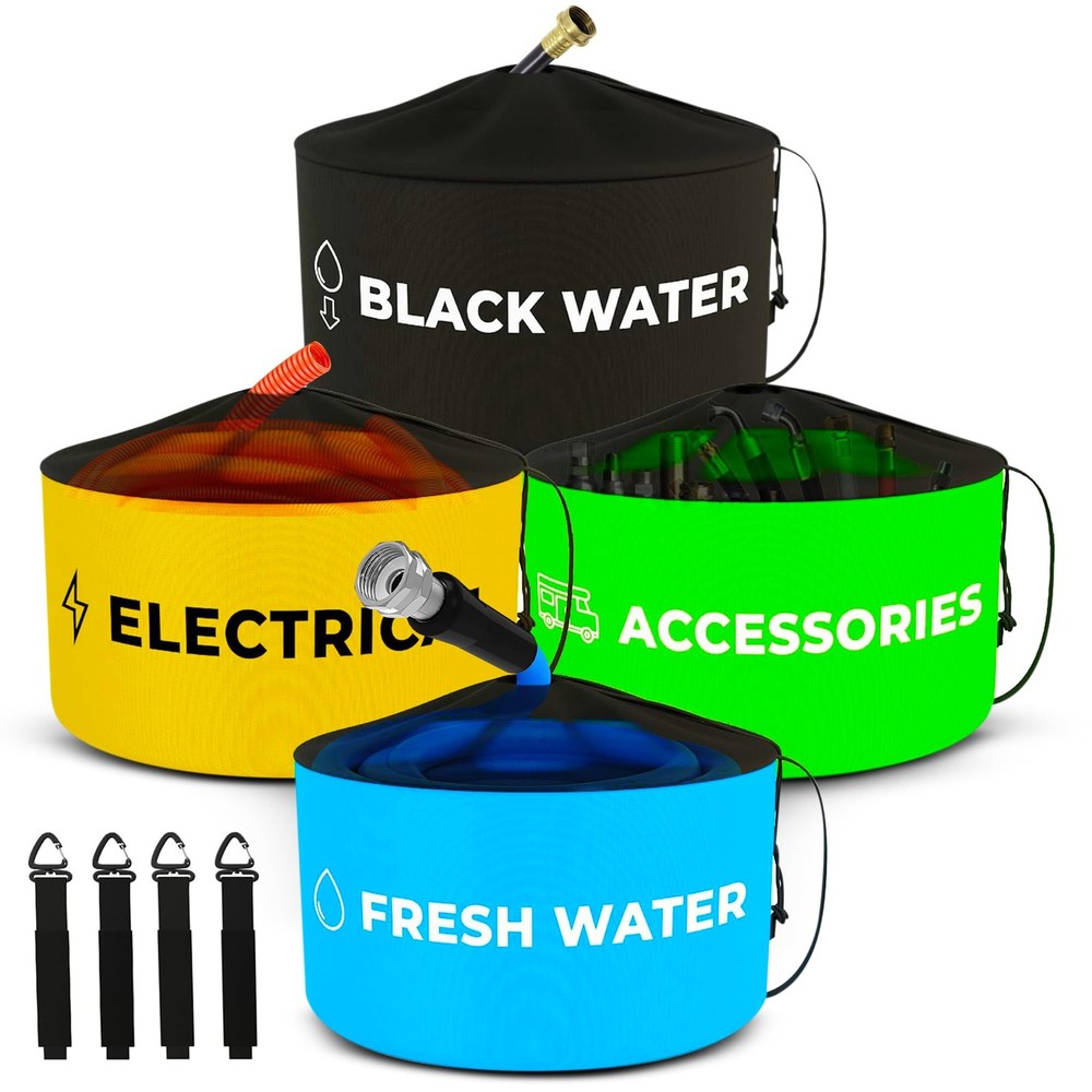 DanDee 4-PACK Waterproof Storage Bags for RV, Sewer Hose, 18″ Diameter, Black