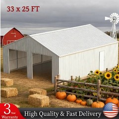 33x25FT Outdoor Garage Barn Shed Galvanized Steel Carport Storage Shed w/2 Doors