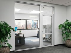 CGP Office Partition System, Glass Aluminum Wall 11′ x 9′ w/ Door Clear Anodized