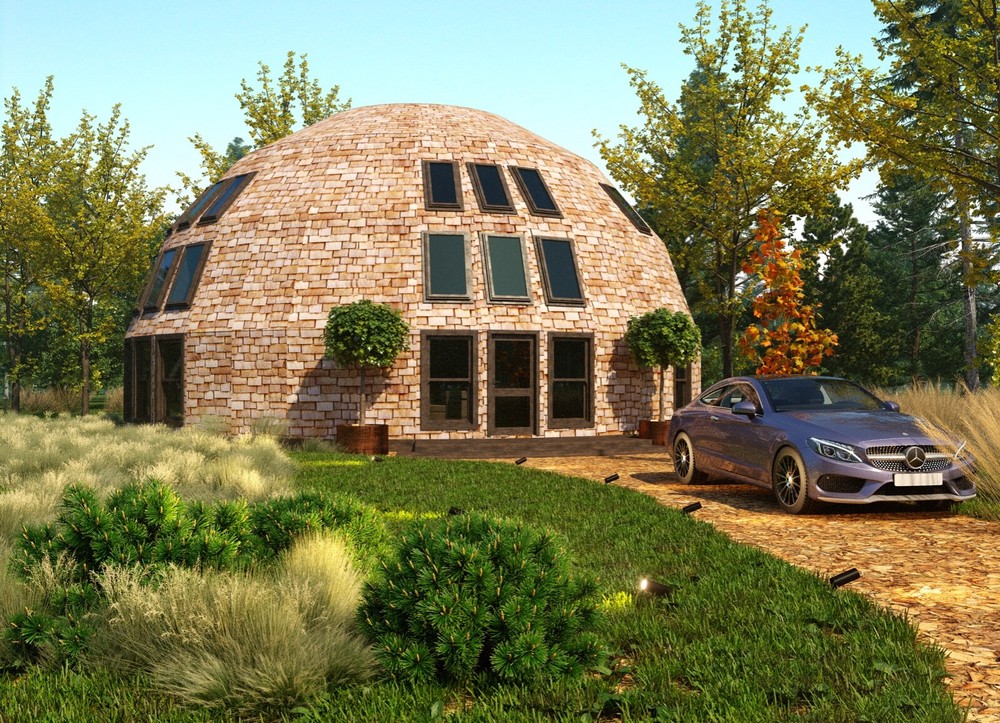 MOON HOUSE 45′ DIAM DOME FRAMING KIT 2345 sq.ft WOOD PREFAB DIY HOME PREFAB