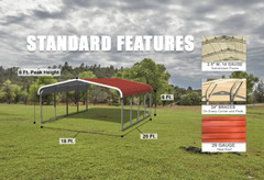18Wx20Lx6H Steel Carport – TX, OK & NM only, Lifetime 100MPH wind warranty.