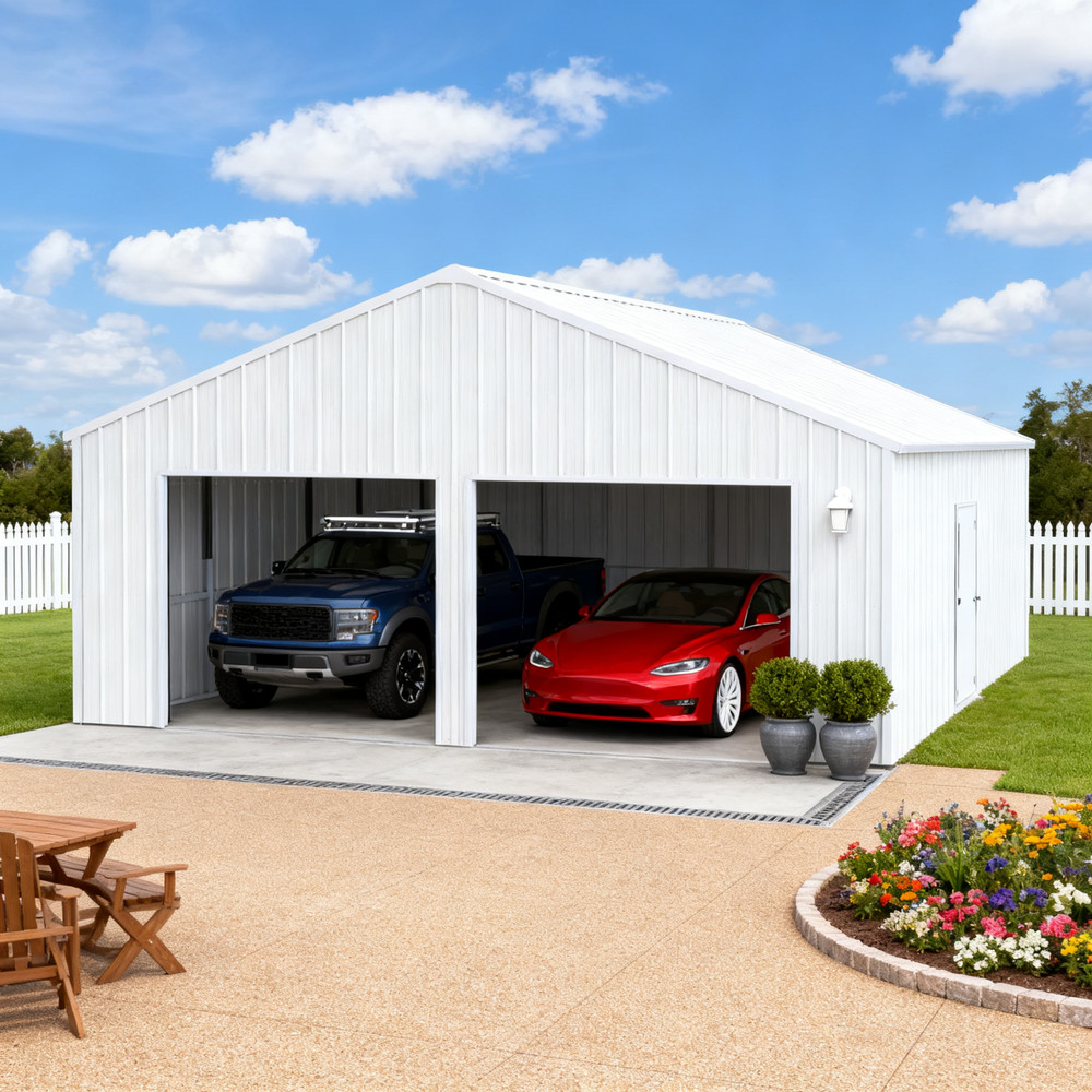 22′ x 23′ Double Garage Steel Barn Shed Outdoor Heavy Duty Carport Storage Shed