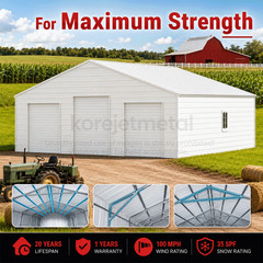 39x39FT White Heavy Duty Metal Barn Steel Building 3 Rolling Doors Korejetmetal