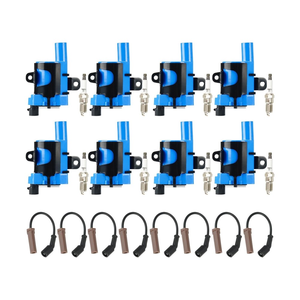 Round Ignition Coil Pack + Iridium Spark Plugs + Wire for Chevy Tahoe Avalanc…