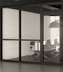 CGP Office Partition System, Glass Aluminum Wall 19′ x 9′ w/Door, Black Painted