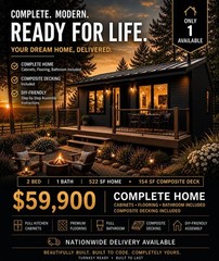 $59,900 Complete 2-Bedroom Home Package 522 SF + 154 SF Deck Bath Kitchen Floor