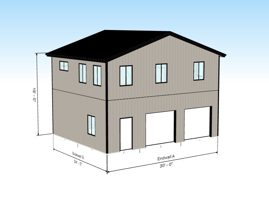 ADU KIT 30′ x 24′ x 19′ Tall Lightweight Galvanized Steel Garage & Apartment
