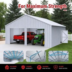 22FT x 23FT Double Garage Steel Barn Shed Cream Heavy Duty Metal Garage Shed
