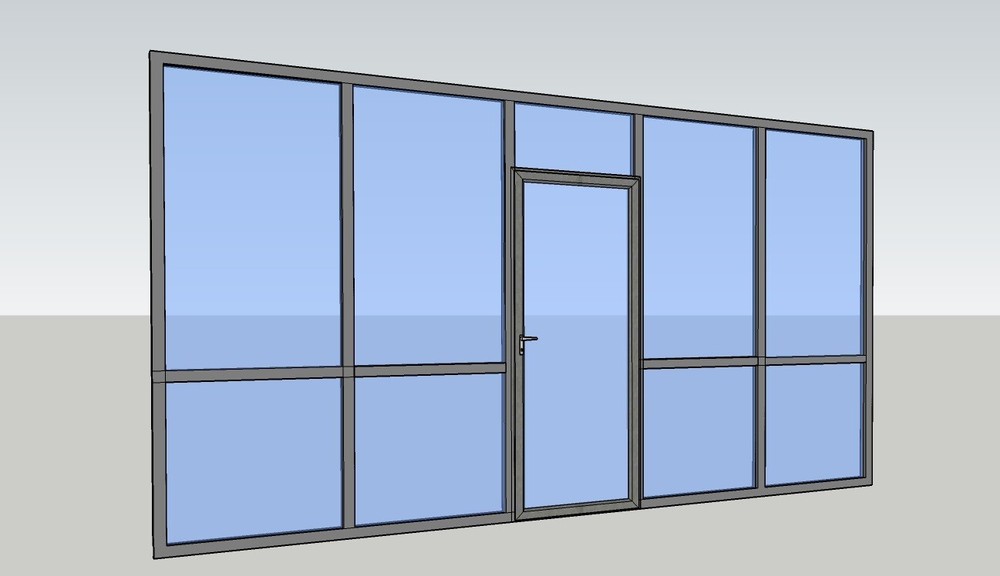 CGP Office Partition System, Glass Aluminum Wall 14′ x 9′ w/ Door Clear Anodized