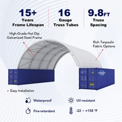 Fortified 40x40x15FT Shipping Container Shelter (18 oz PVC) Cover | Double Truss