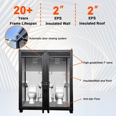 Outdoor Dual Restroom 2-Stall Portable Mobile Toilet w/ 2 Sinks Bathroom & Fan