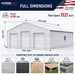 39x39FT White Heavy Duty Metal Barn Steel Building 3 Rolling Doors Korejetmetal