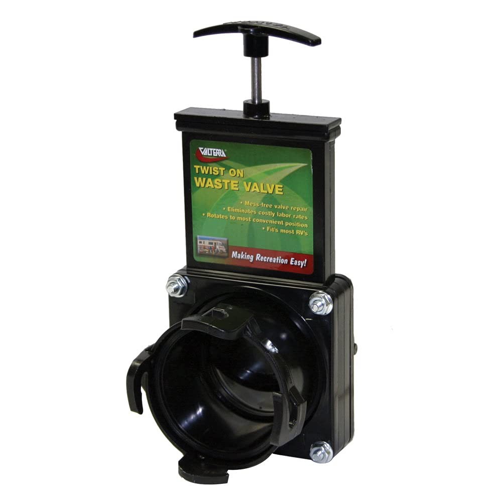 Valterra T58 Twist-On Waste Valve, Mess-Free Valve for Small, Black