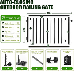 Deck Gate with Wheels, 36In. H X 4Ft. W Black Heavy Duty Steel Anti-Rust Fence D