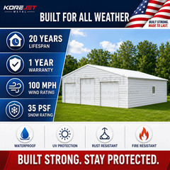 39x39FT White Heavy Duty Metal Barn Steel Building 3 Rolling Doors Korejetmetal
