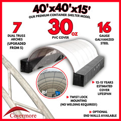 40x40x15 Dual Truss *HEAVY DUTY* 30oz PVC Fabric Container Shelter/ No Welding!