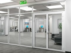 CGP Office Partition System, Glass Aluminum Wall 11’x9’ w/Door, WHITE SEMI