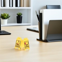 2Pcs Mini Plastic Warning Desk Signs Yellow Office Decor Reusable Caution