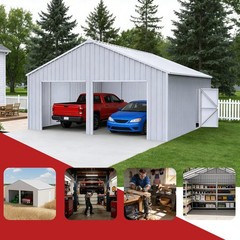 33’x 25’x 14′ Metal Car Garage/Outdoor Storage Shed/Heavy-Duty Steel Barn White