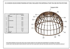 MOON HOUSE 33′ DIAM DOME FRAMING KIT 986 sq.ft WOOD PREFAB DIY HOME PREFAB