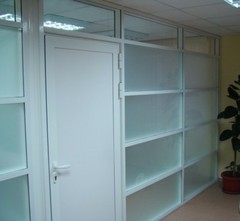 CGP Office Partition System, Glass Aluminum Wall 9′ x 9′ w/ Door, Clear Anodized