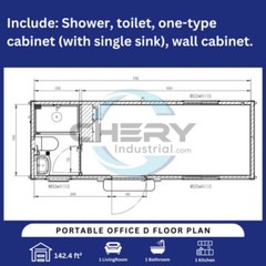 7ftx20ft Portable Office w/ Bathroom Steel Frame Double-Glazed Openable Windows