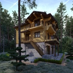MODERN LOG HOUSE KIT #LH-190 ECO FRIENDLY WOOD PREFAB DIY BUILDING CABIN HOME