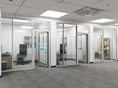 CGP Office Partition System, Glass Aluminum Wall 9′ x 9′ w/ Door, Clear Anodized