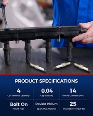 KAX 4x UF487 Ignition Coil Pack and 5018 Iridium Spark Plug Set, Fit for Toyo…