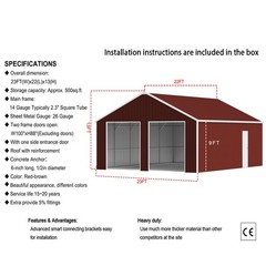 22’x23′ Outdoor Barn Shed Metal Garage Heavy Duty Galvanized Steel Storage Shed