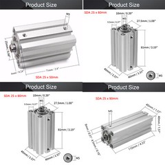 SDA 16/20/25mm Bore Thin Pneumatic Air Cylinder 5~100mm Stroke Double Acting Lot