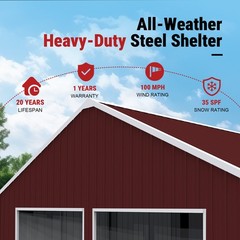 22′ x 23′ x 13′ Metal Car Garage/Outdoor Storage Shed Galvanized Steel Barn Red